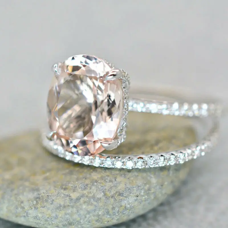 

2 PC Huge Morganite Wedding Engagement Band Ring Set Jewelry Gifts Size 6-10 New