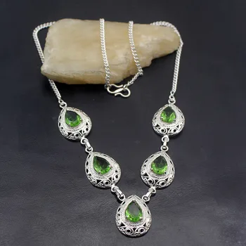 

Glowing Hermosa Shiny Green Peridot 925 Sterling Silver Charms Pendant Necklace 20 Inch TF1059