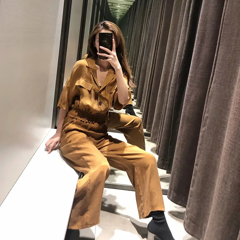 

2-piece Set Women Solid Short Shirt + Pants Casual Women Casual Loose Wide Leg Pants Suit Spring Female Fashion Slim Loose Set