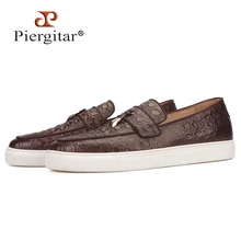 Piergitar/ мужские кроссовки коричневого цвета из натуральной кожи с кисточками ручной работы в спортивном стиле; мужская повседневная обувь на белой подошве