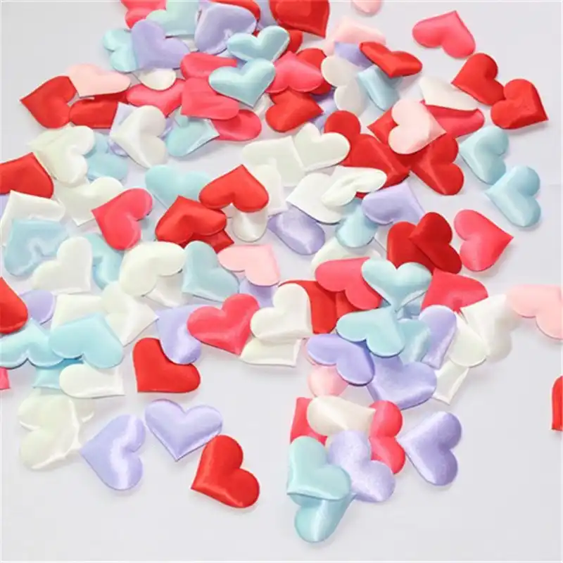 100Pcs Romantic Sponge Satin Fabric Heart Petals Wedding Confetti Bed Heart Deco