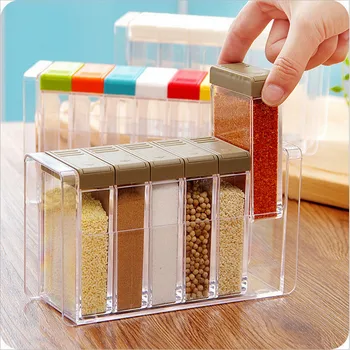 

6Pcs Kitchen Spice Jar Seasoning Box Kitchen Spice Rack Storage Bottle Jars Transparent PP Salt Pepper Cumin Powder Box tool