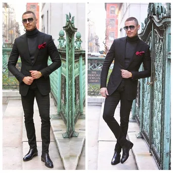 

2019 Black Mens Suit Two Pieces Customized Slim Fit Wedding Groom Tuxedos Formal Groom Formal Business men Suits (Jacket+pants)