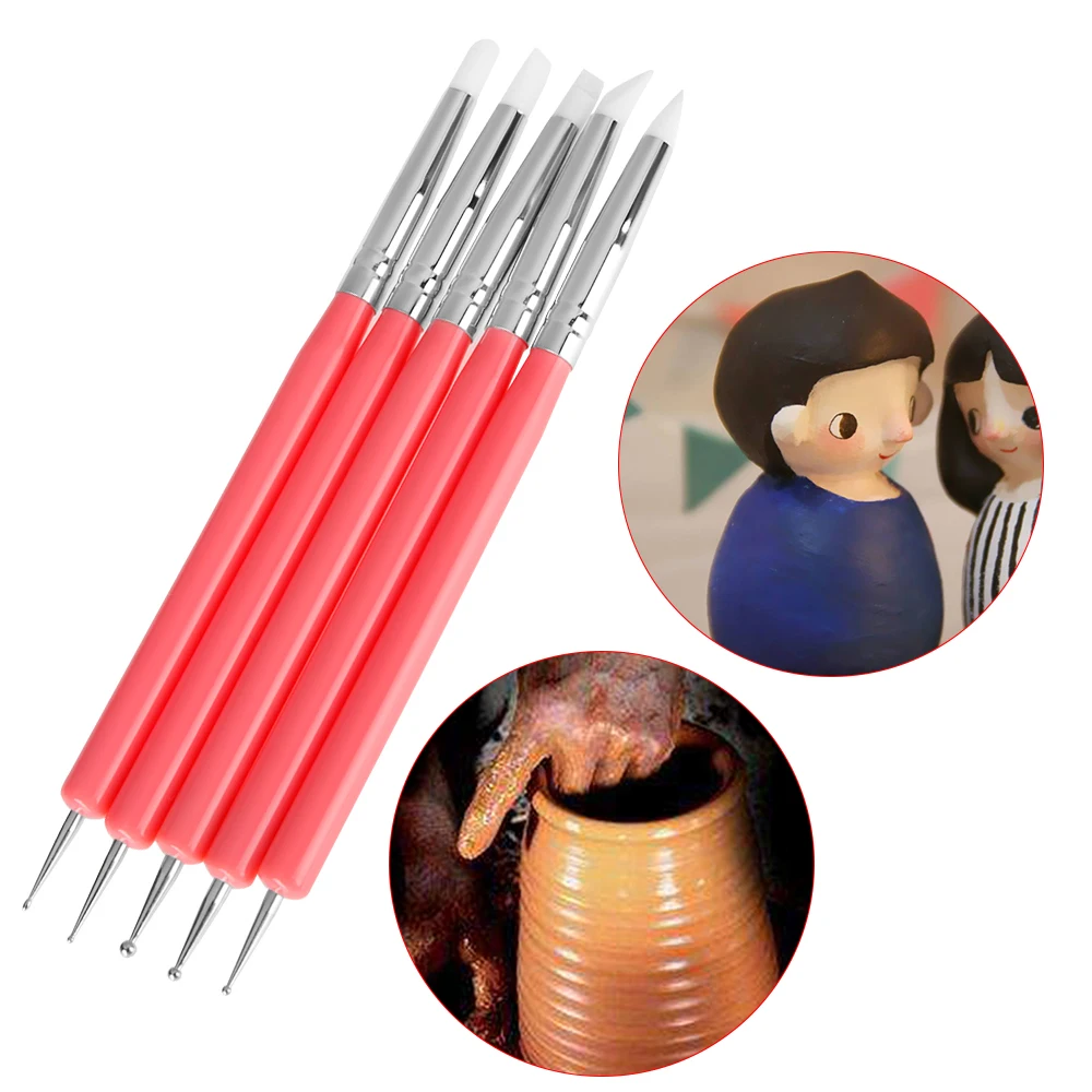 

5pcs/Set Soft Pottery Clay Tool Silicone + Stainless steel Two Head Sculpting Polymer Modelling Shaper Art Tools Carving Tools