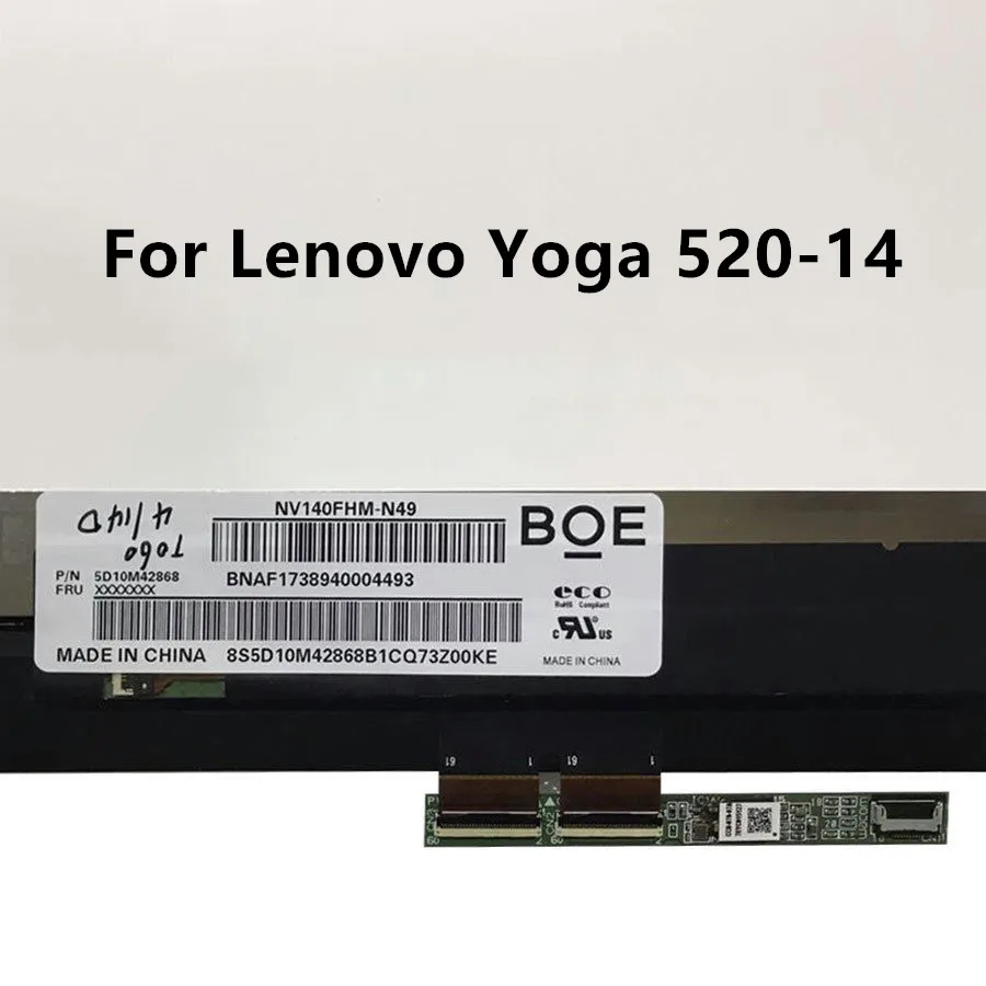 Для lenovo Yoga 520-14 80X8 520-14IKB 14 "ЖК-экран + сенсорный дигитайзер в сборе с рамкой