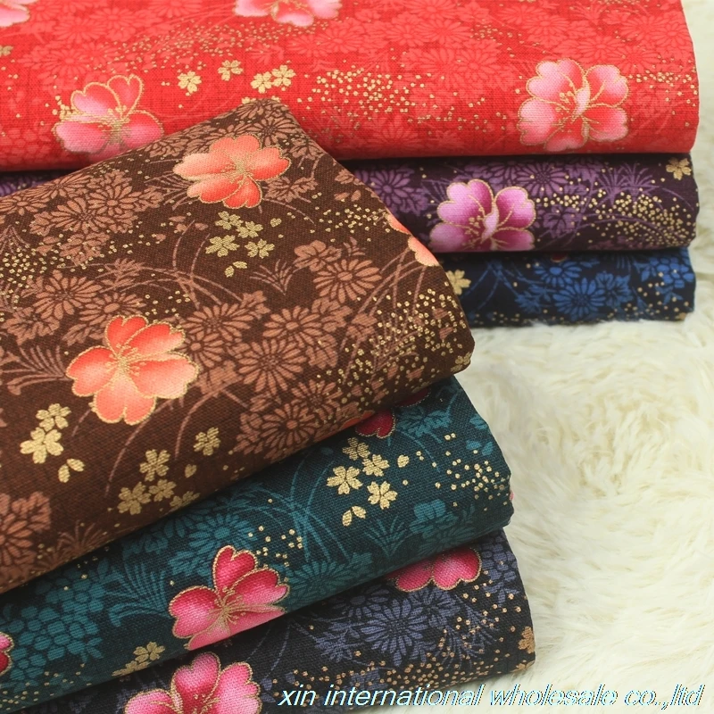 

New fashion Cotton and linen fabric Gold stamping printing telas por metros Handmade DIY super wax hollandais Clothing fabrics
