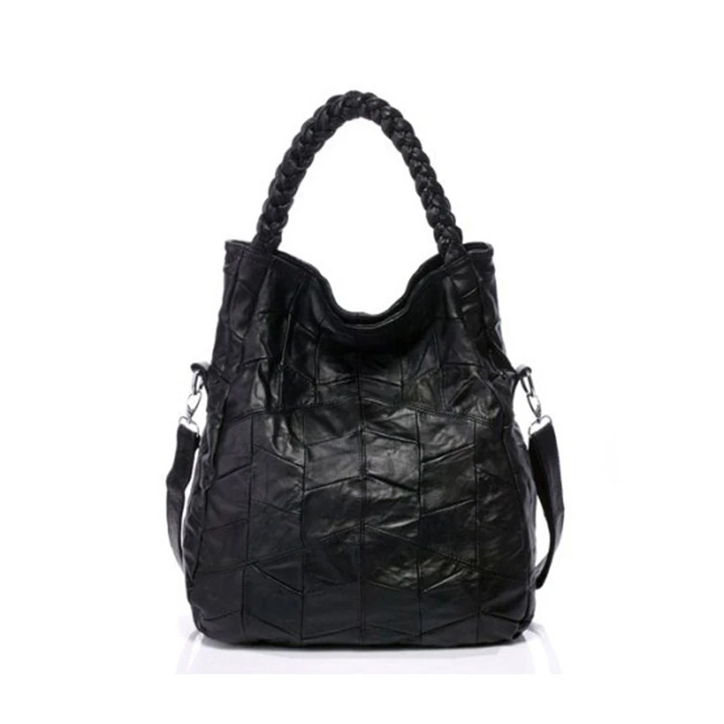 Pele de Carneiro Bolsa de Couro Bolsala de Compras Venda Quente Bolsas Femininas Retro Real Retalhos Pulso Casual Lady Ombro Crossbody