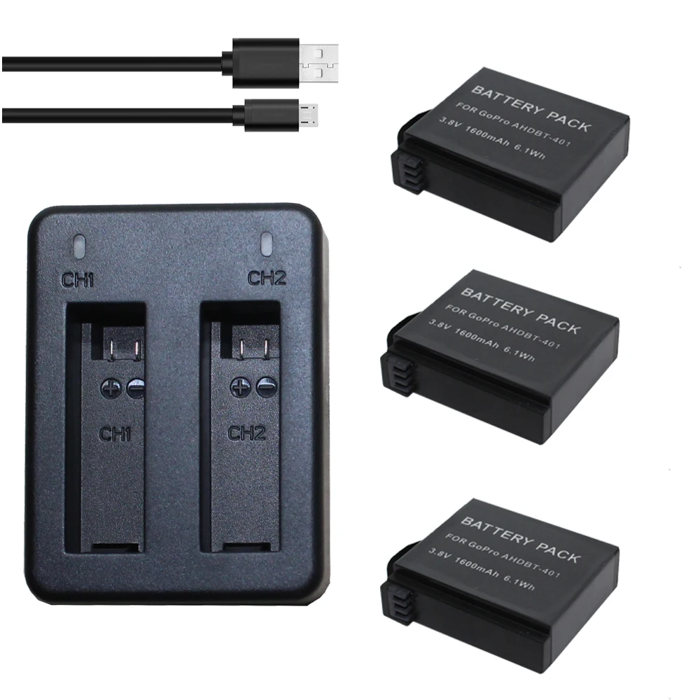 Зарядное устройство Doscing AHDBT 401 + USB для Gopro Hero 4 перезаряжаемые Аккумуляторы Go Pro Hero4
