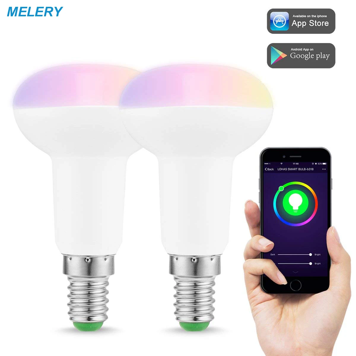 

WIFI Smart LED Light Bulbs E14 5W Equal to 40W Reflector RGB Cool White Color Mood Light Works with Alexa and Google Home-2Pack