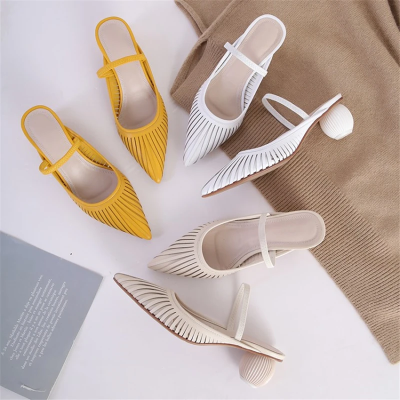 Ouqinvshen Pointed Toe Yellow Heels Fashion Strange Style Party Casual Summer Sandals 2019 Genuine Leather Sexy Shoes Woman 2019 Ouqinvshen Pointed Toe Yellow Heels Fashion Strange Style Party Casual Summer Sandals 2019 Genuine Leather Sexy Shoes Woman 2019