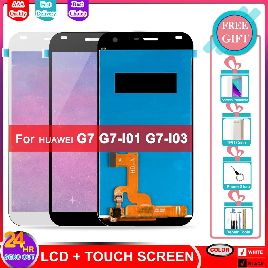 

LCD For HUAWEI G7 G7-I01 G7-I03 LCD Display Touch Screen Digitizer Assembly 5.5 inchs Replacement Free Adhesive tape