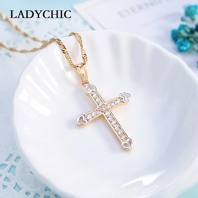 LADYCHIC AAA качественный Цирконий Крест Подвеска медный материал Bling CZ Кристалл