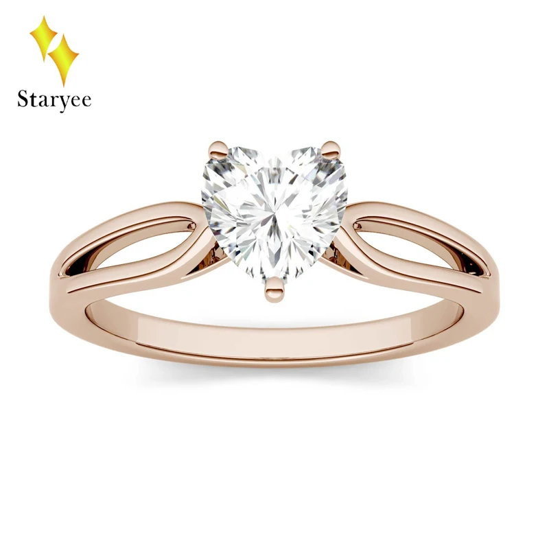

Test Positive Charles Colvard Moissanite Heart Ring 0.8ct 6mm VS DEF Real 14K Solid Rose Gold Diamond Fine Jewelry For Women