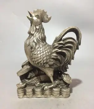 

Collectible White copper wealth chicken statue