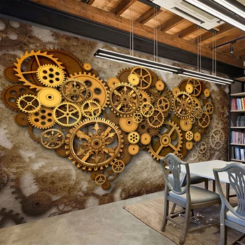 

Personalized Customization Cool Metal Gear 3D Wallpaper Retro Cafe Bar Restaurant Relief Mural Moisture-Proof Murales De Pared