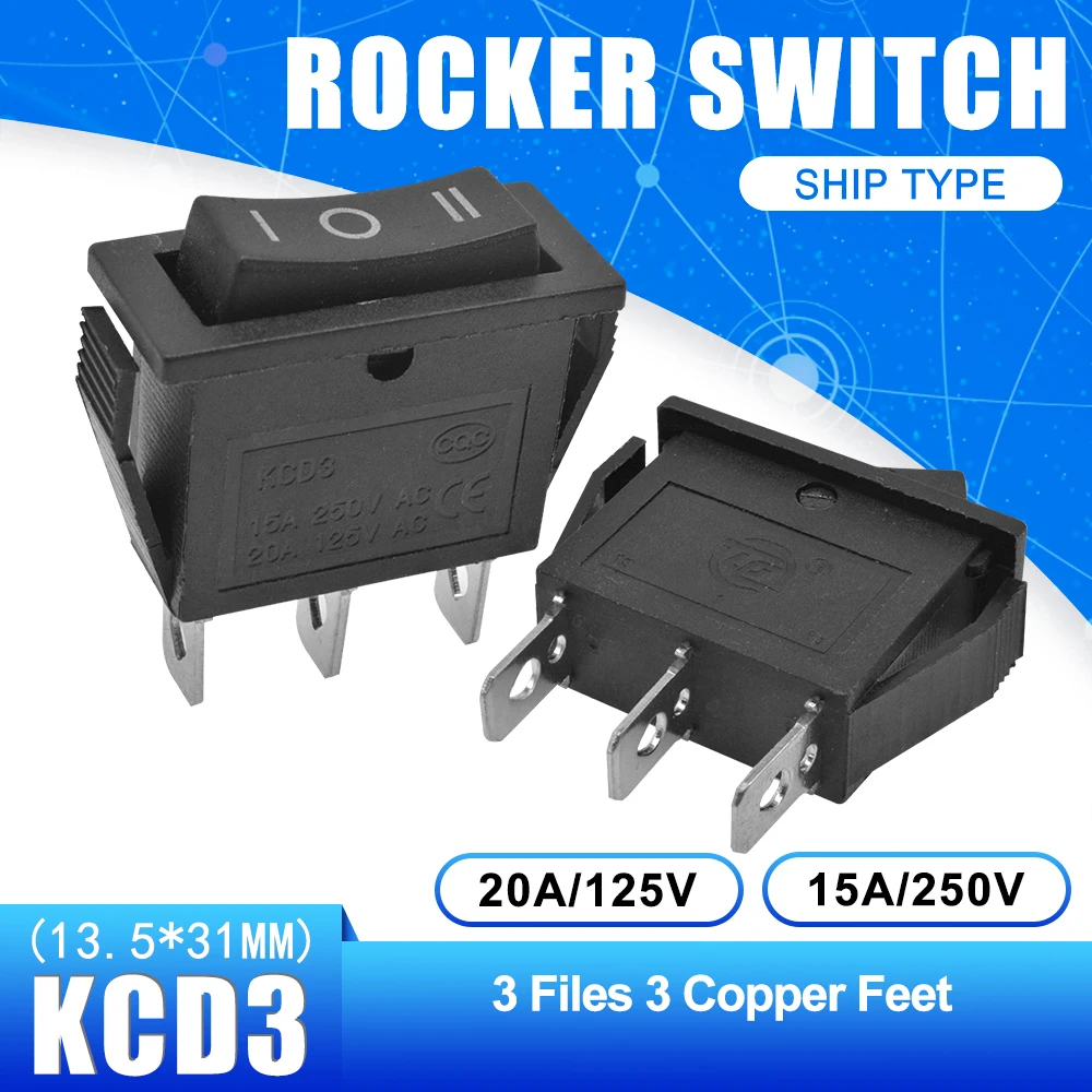 5PCS 3 füße 2 files KCD3-102N Red Lamp power switch 15A Ship type switch L2KS