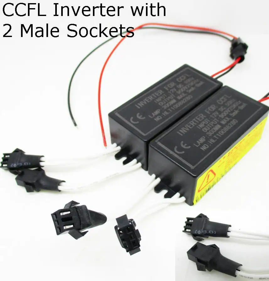 

2PCS CCFL Inverter Ballasts with 2 male sockets for CCFL Angel Eyes Light Halo Ring for all Motorcycle cars DC 12V