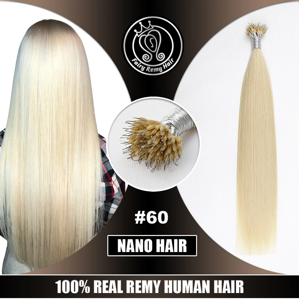 

Micro Beads Hair On Capsule Real Remy Keratin Nano Ring Hair Extensions Human Hair 16"-22" Platinum Blonde Highlight #60 40g