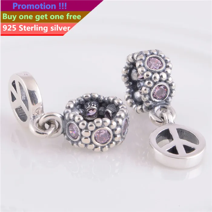 Buy one get free LW171 Peace Sign Pendant Jewelry 925 Sterling Silver Charms Screw Thread Beads For Bracelets | Украшения и