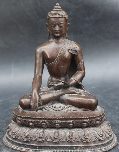 

bi003485 10" Tibet Buddhism Bronze Seat Lotus Shakyamuni Sakyamuni Buddha Statue
