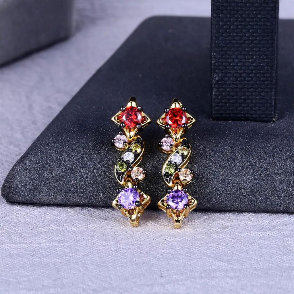 

ZHE FAN AAA Cubic Zirconia Elegant Dangle Earrings Vintage Black Gold Color 2 Tone Plating Copper Jewelry Women Christmas Gift