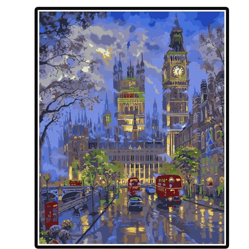 

Painting by numbers The clock Tower of London diy picture drawing coloring on canvas wall paint by number landscape