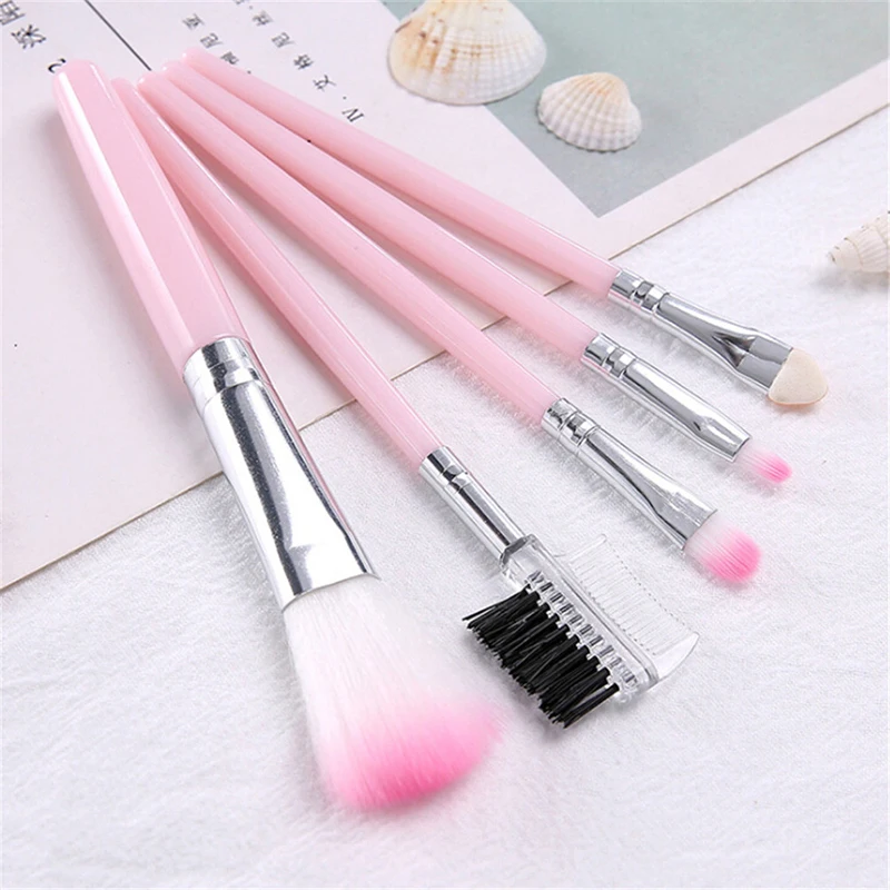 5PCS Cosmetic Eye Shadow Foundation Eyebrow Eyeliner Eyelash Lip Brush Makeup Brushes Tool Make Up Set Pink | Красота и здоровье