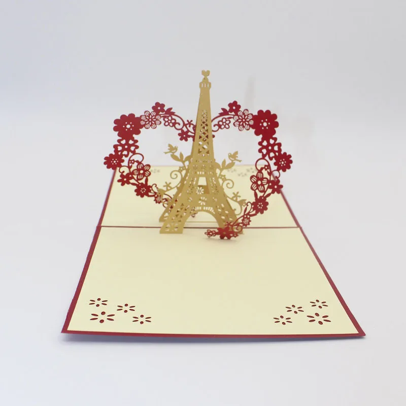 

3D Laser Cut Handmade Flower Heart Eiffel Tower Paper Invitation Greeting Cards PostCard Wedding Valentine's Day Creative Gift