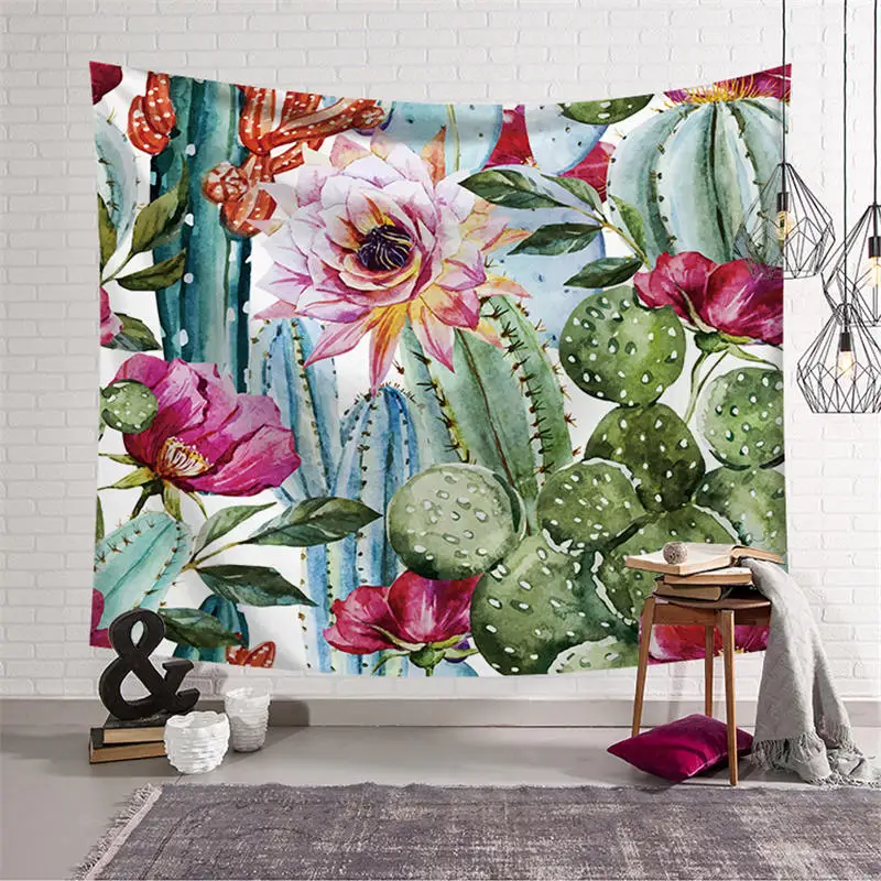 

Green Plant Cactus Print Large Tapestry Wall Hanging Hippie Throw Rug Blanket Beach Towel Tablecloth for Bedroom Home Decor