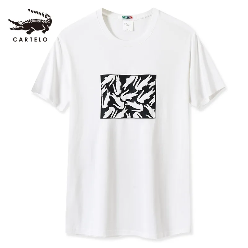 Cartelo мужская новая хлопковая футболка из целлюлозного волокна с круглым вырезом и принтом для мужчин 1001 - Цвет: Белый