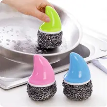 Ручка из нержавеющей стали, проволочный шар, кухонная Чистящая Щетка, чистящая сковорода, миска, горшок, Пальмовая домашняя щетка для чистки, инструменты