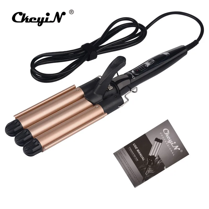 

3 Barrels Tourmaline Ceramic Hair Curler Temperature Adjustable Curling Iron Wand with Heat-resistant Glove Styling Tools
