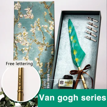

Van Gogh Series Quill Feather Dip Pen Set High Quality Fountain Pen European Style Writing Ink pen Gift For Art Free Lettering
