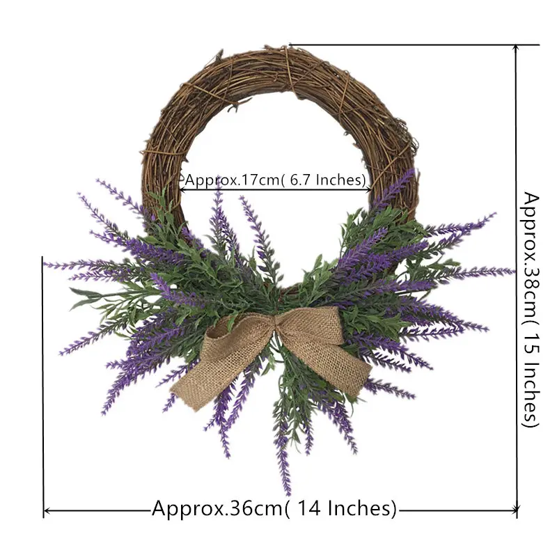 14 дюймов искусственная гирлянда Лаванда цветочный венок двери Висячие Настенные окна вечерние украшения декоративный цветочный венок