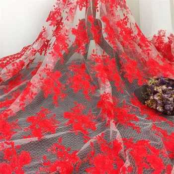 

3Yards X120cm White Net Red Embroidery Free Shipping Gorgeous Mesh Polyester Venise Lace Trim Lace Fabric LR0025