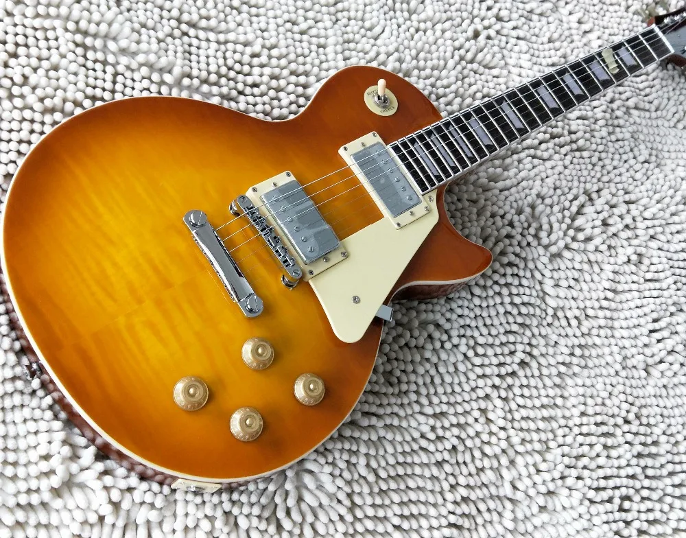 

2019 new + OEM factory high quality flame maple top electric guitar + silver metal parts + free shipping
