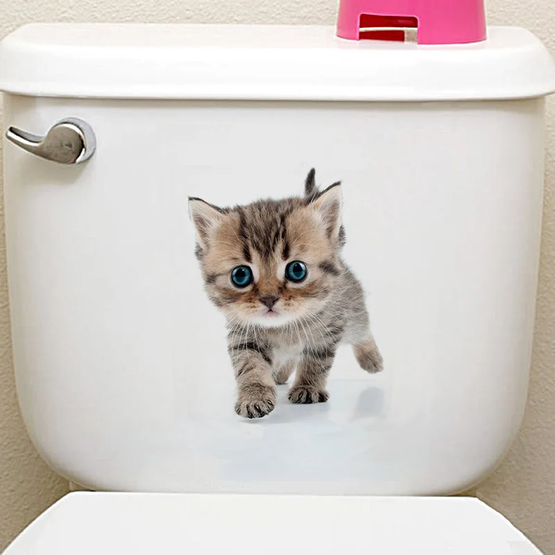3D стикер на стену с изображением кошек, наклейки на туалет с отверстием для просмотра, яркие собаки, ванная комната, украшение для дома, виниловые художественные наклейки с изображением животных, наклейки на стену - Цвет: HM0FX04