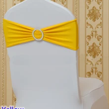 Желтый цвет стулья с круглые пряжки для накидка на стул из спандекса лента лайкра пояс галстук-бабочка для свадьбы украшения
