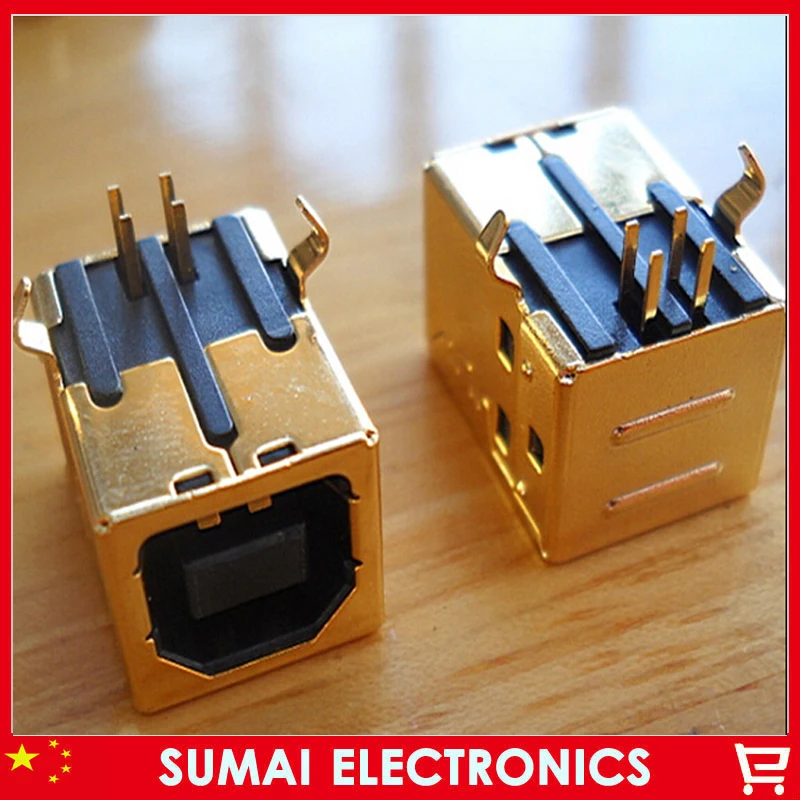 

Free shipping 5pcs high quality 3u gold plating USB 2.0 data port connector USB B type female socket jack connector