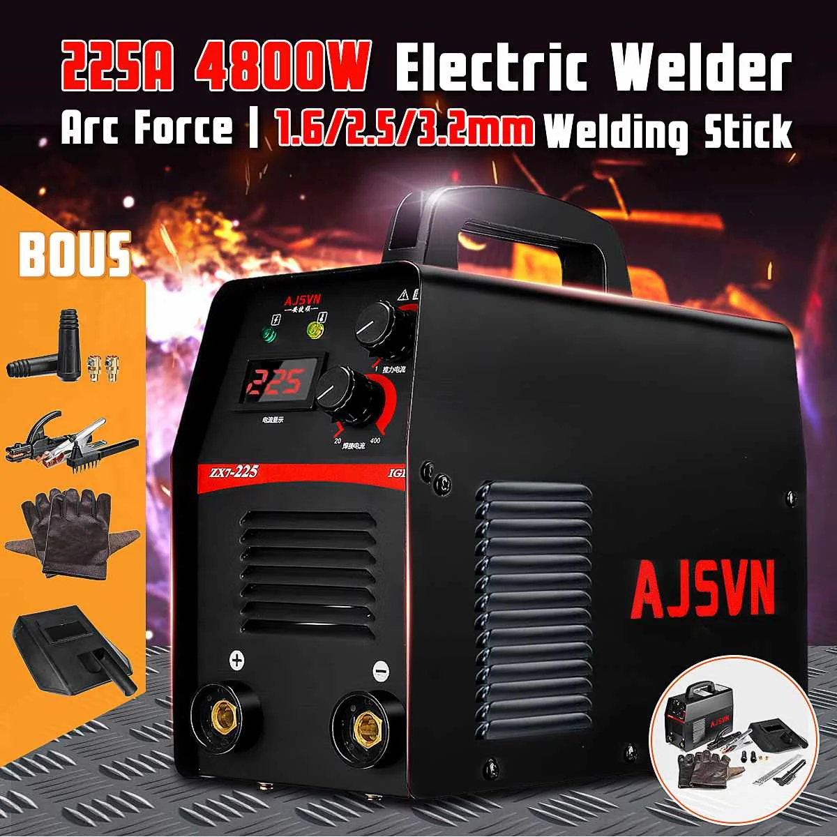 

220V 20A-225A 4800W Handheld IGBT Inverter Arc Welder-Welding Machine Digital Display Mini Portable Welding Tool