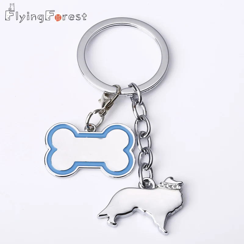 

Flyingforest New Cute Shelti Dog Keychains Animal and Bone Pendant Key Chain Dog Fashion Key Ring Holder DIY Metal Gift Keychain