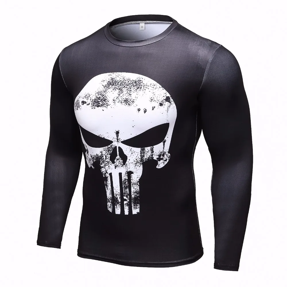 Каратель 3D футболки с принтом Мужские компрессионные рубашки с длинным рукавом Косплей Костюм Одежда для фитнеса топы мужские Черная пятница
