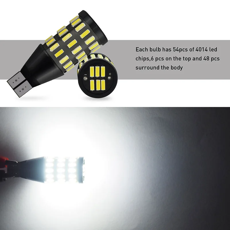 2 шт. T15 LED W16W Canbus лампа без ошибок 920 921 912 1500LM автомобильная заднего хода 54 SMD
