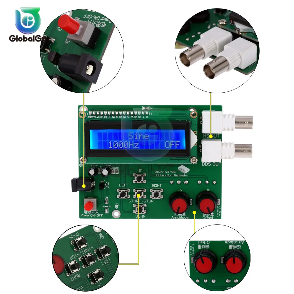 LCD1602 дисплей DDS функция частота генератора сигнала Генератор Модуль синусоидальный квадратный пилообразный треугольник волна Частотомер