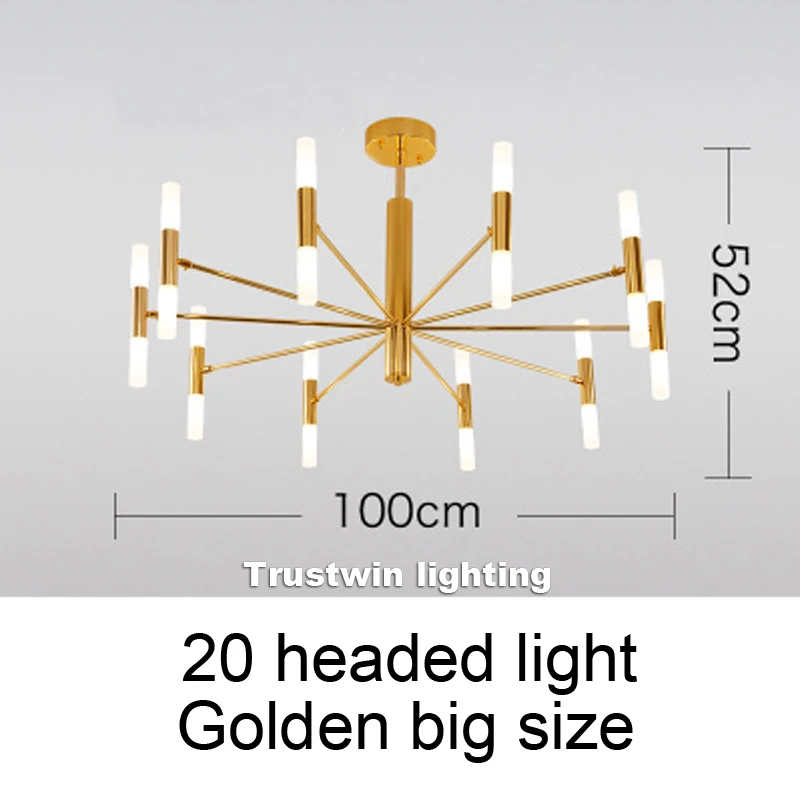 Европейский простой подвесной светильник с трубкой, подвесной светильник, светодиодный подвесной светильник, современный фойе, гостиная, прихожая светодиодный подвесной светильник - Цвет корпуса: Golden 20 head big