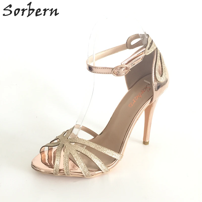 Sorbern Rose Gold Sandals Women Stilettos Heels Criss Cross Strap Female Shoes Plus Size EU34-46 Summer Shoes Custom Colors plus size criss cross v neck tee