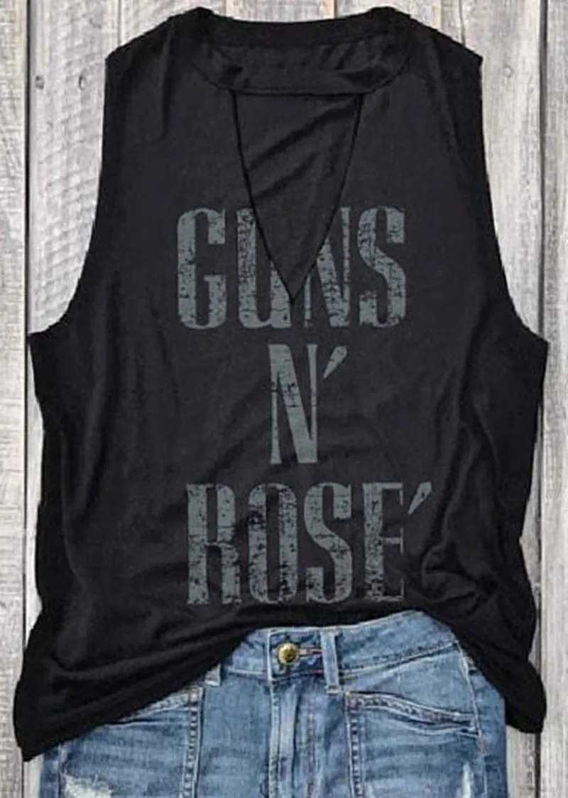 

Hollow Out Tank Women Summer New Guns N Rose Printed Tees Female camisa femenina summer tops for women 2019 Camis
