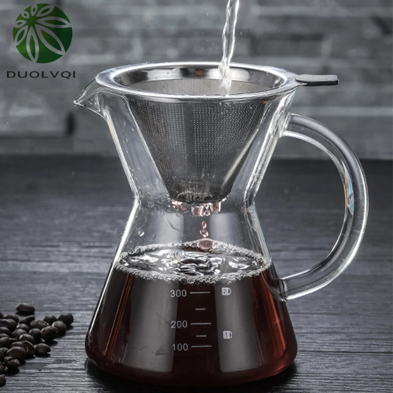 

Duolvqi 400ml Glass Coffee Pot Heat Resistant Coffee Maker With Stainless Steel Funnel Filter Practical Coffee Kettle