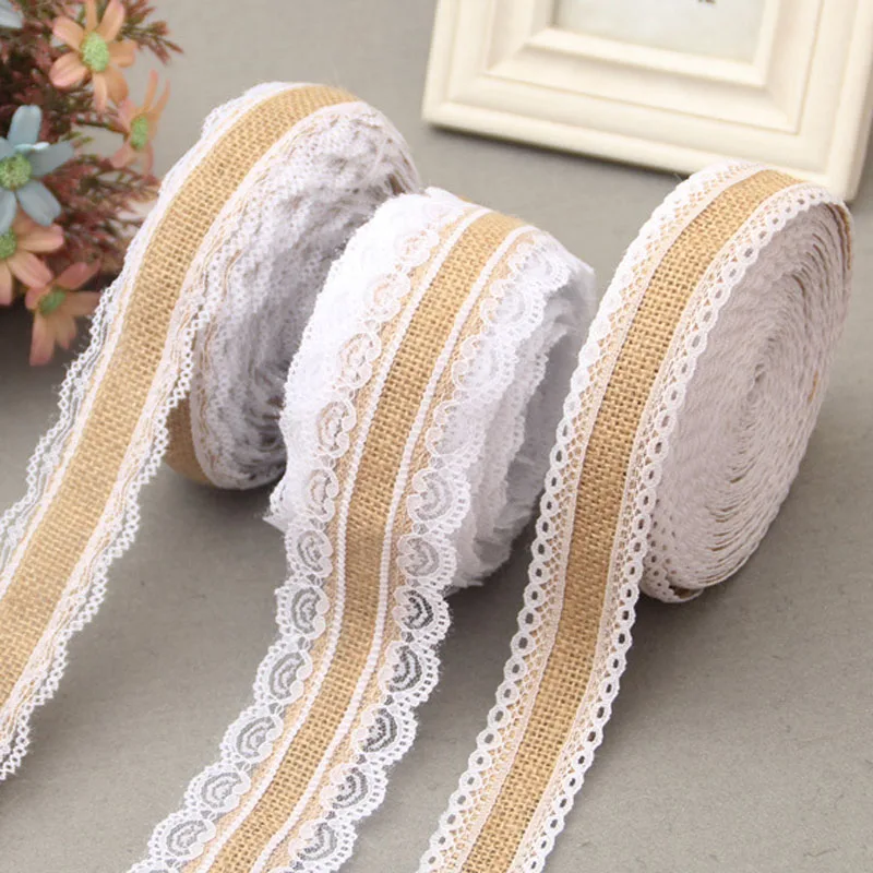 

Jute Burlap Rolls 2m/Roll Hessian Lace Ribbon Vintage Rustic Wedding Decoration Ornament Burlap Party Wedding Decoration