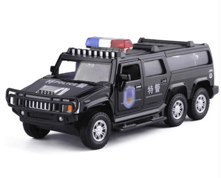 Горячая 1:32 шестиколесная Hummer сплава Полиция внедорожных игрушечные машины Звук Свет задерживаете игрушечный танк автомобилей для детей Подарки - Цвет: 1